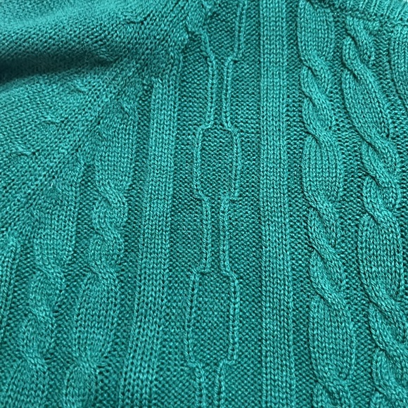 Vintage Green Cable Knit Button Up Cardigan Sz 40 Med EUC Beautiful Buttons - Picture 9 of 12